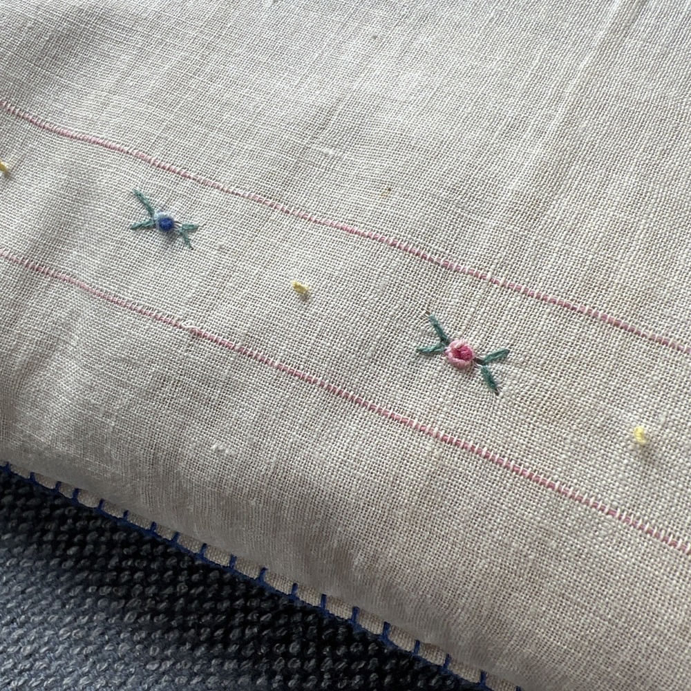 Vintage Handmade Needlepoint Multicolor Pillow, Flowers, Size 9" x 15" Down Fill - Picture 8 of 16